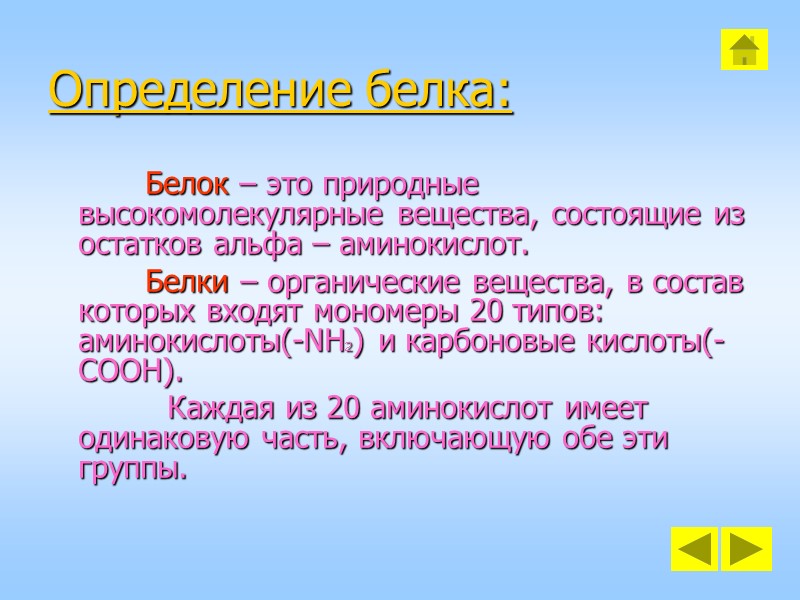 Определение белка:           Белок –